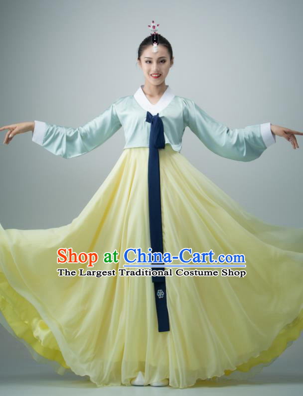 Chinese Chaoxian Nationality Stage Performance Costume Women Group Dance Yellow Dress Classical Dance Clothing