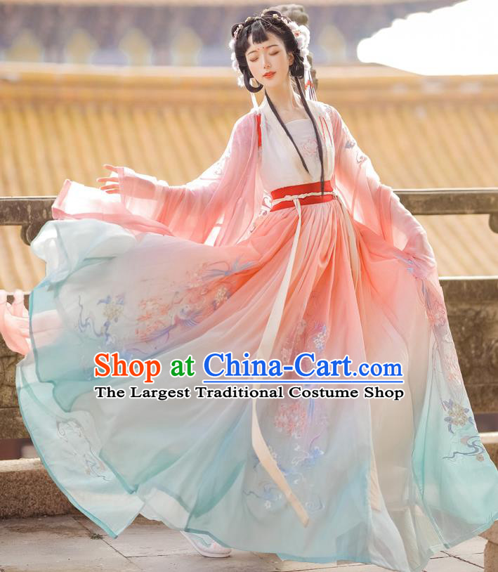 China Tang Dynasty Young Lady Clothing Ancient Royal Princess Garment Costumes Traditional Embroidered Hanfu Dress