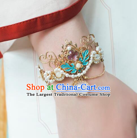 Chinese Ancient Princess Cloisonne Bracelet Handmade Hanfu Bangle Traditional Amethyst Jewelry