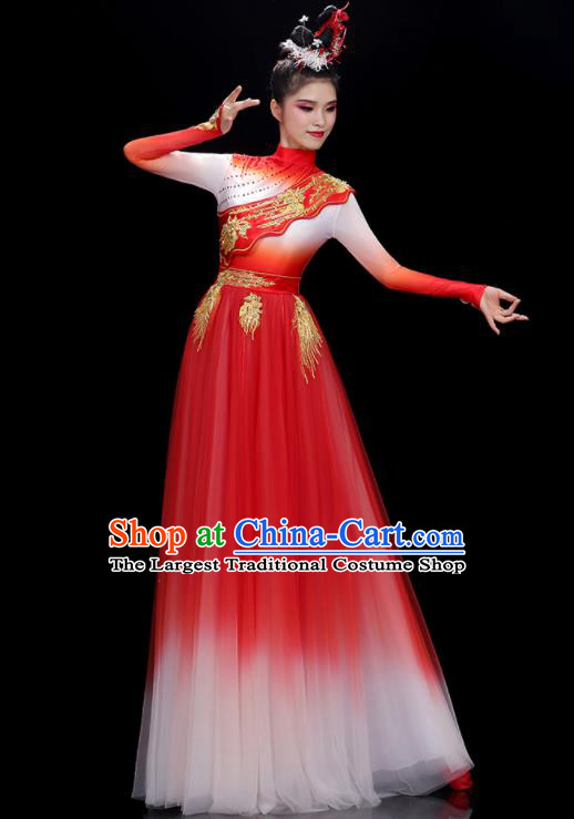 China Modern Dance Clothing Opening Dance Red Dress Women Chorus Costume Stage Performance Garments