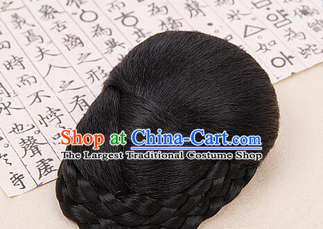 Korean Traditional Braid Wig Hanbok Black Hair Bun Handmade Court Updo Headpiece