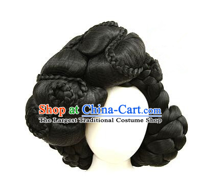 Korean Handmade Hanbok Black Hair Piece Court Women Headdress Traditional Queen Braid Wig