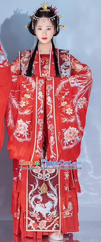 Chinese Traditional Wedding Red Dress Song Dynasty Bride Garment Costumes Ancient Hanfu Empress Clothing