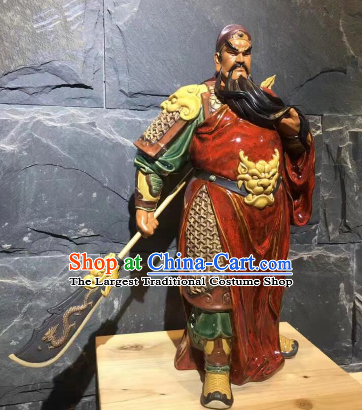 Handmade Guan Gong Sculpture Chinese Shi Wan Ceramic Figurine Guan Yu Porcelain Statue Arts