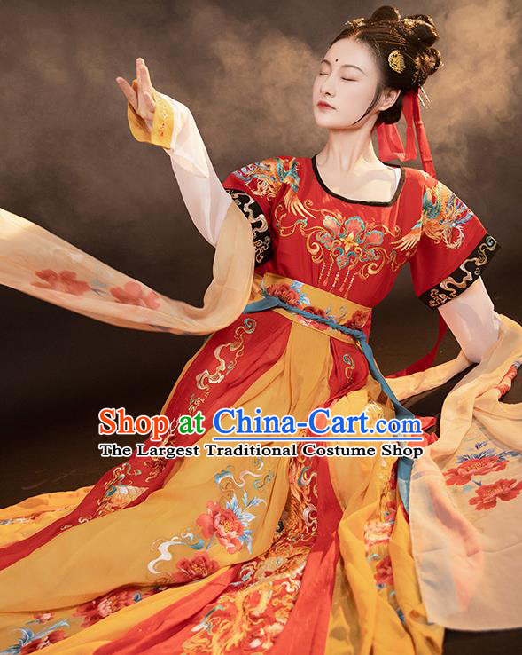 China Traditional Embroidered Hanfu Dress Tang Dynasty Princess Garment Costumes Ancient Goddess Clothing