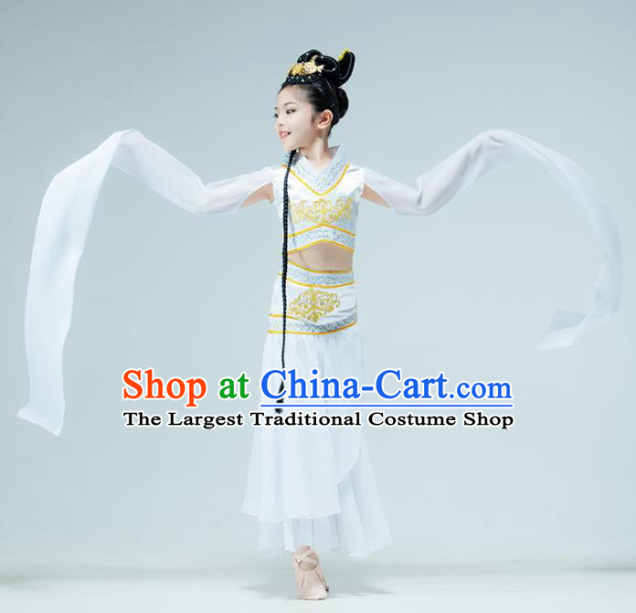 Chinese Children Water Dance White Dress Beauty Yu Ren Dance Garment Classical Dance Clothing Stage Performance Costume