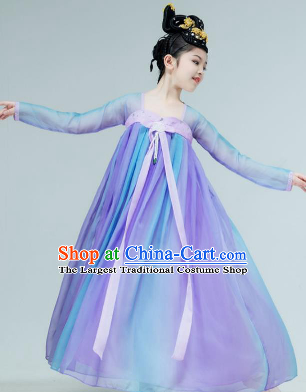 Chinese Children Dance Violet Dress Han Tang Dance Garment Classical Dance Clothing Stage Performance Costume