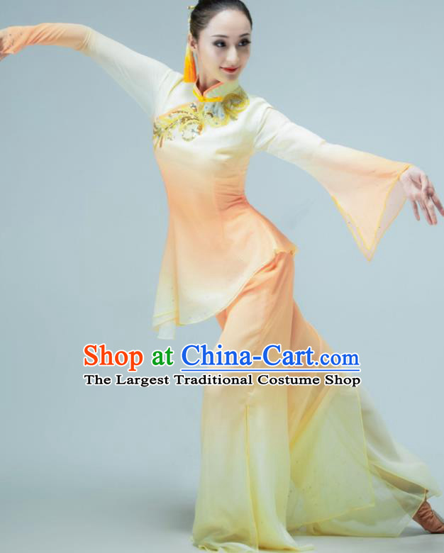 Chinese Fan Dance Garments Yangko Dance Clothing Stage Performance Costume Folk Dance Orange Outfit