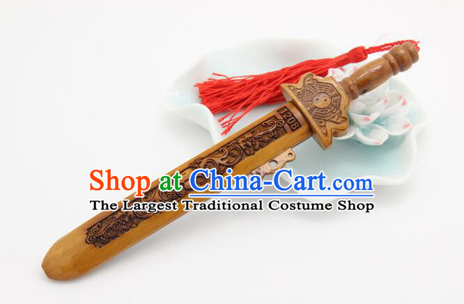 Handmade Peach Wood Sword Traditional Taoism 7 Dipper Star Dagger Feng Shui Furnishing Articles