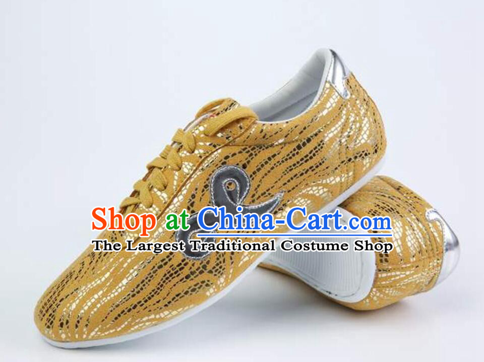 Top Wushu Competition Shoes Chinese Kung Fu Shoes Handmade Golden Martial Arts Shoes