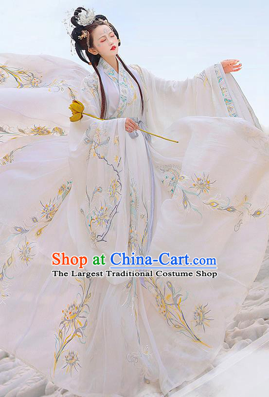 Chinese Embroidered White Hanfu Dresses Jin Dynasty Noble Lady Garment Costumes Ancient Royal Princess Clothing