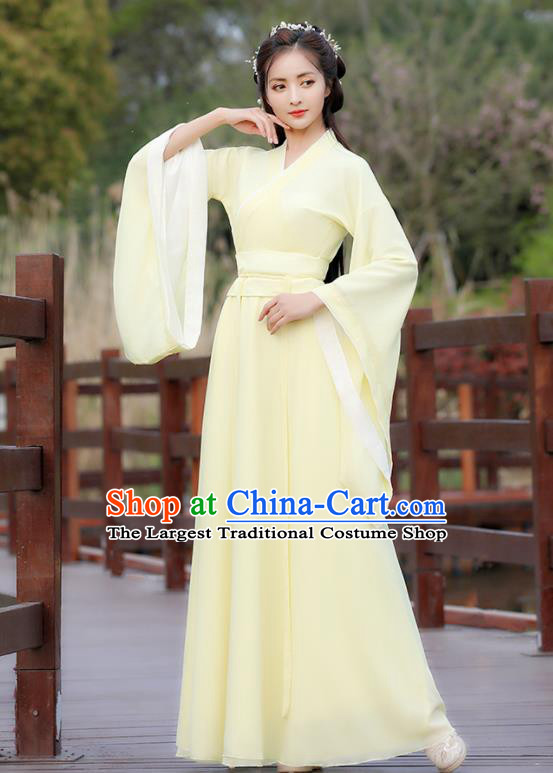 Chinese Traditional Song Dynasty Female Costume Ancient Young Lady Yellow Dress Clothing