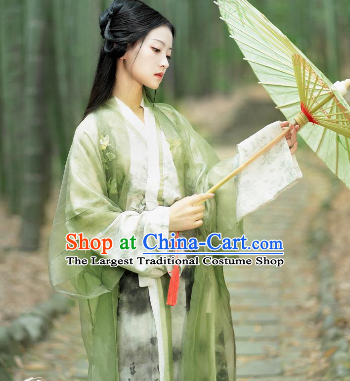 Chinese Traditional Hanfu Garment Song Dynasty Young Lady Costume Ancient Green Dress Clothing