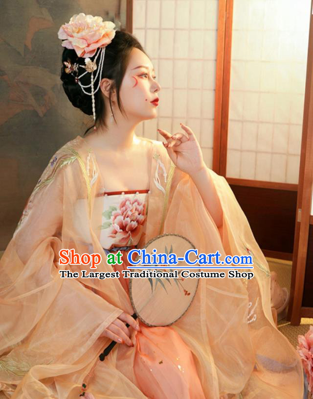 Chinese Tang Dynasty Imperial Consort Garment Costumes Traditional Hanfu Clothing Ancient Goddess Embroidered Dress