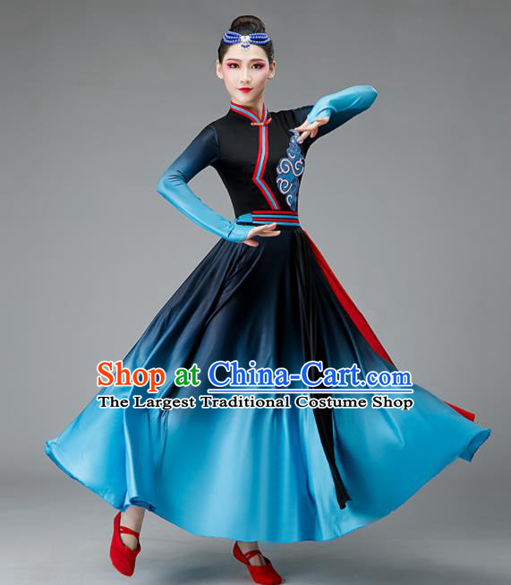 Chinese Ethnic Dance Costume Stage Performance Clothing Mongol Nationality Dance Blue Dress