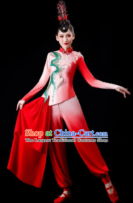 Chinese Stage Performance Clothing Drum Dance Red Outfit Yangko Dance Costume