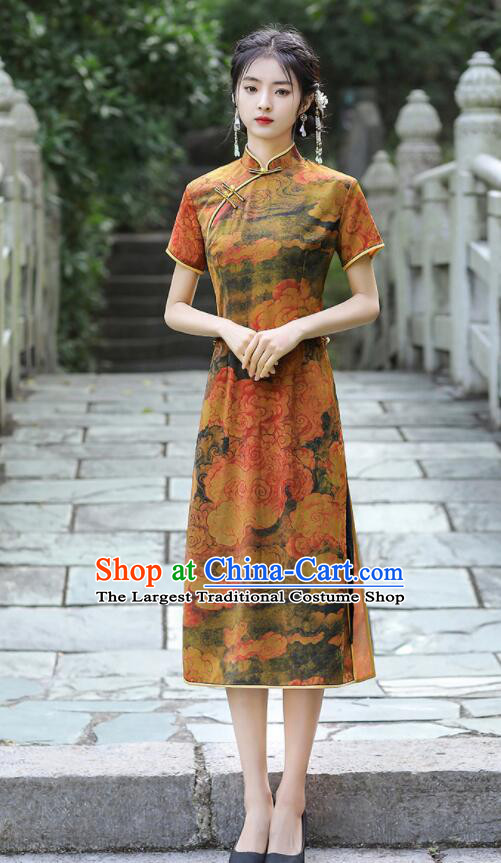 Chinese Traditional Dress Gambiered Guangdong Gauze Cheongsam Aodai Qipao