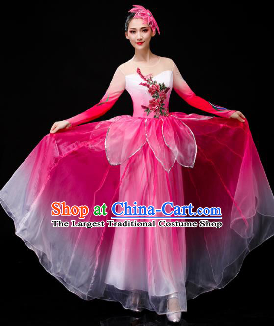 Chinese Lotus Dance Costume Stage Performance Clothing Modern Dance Pink Dress