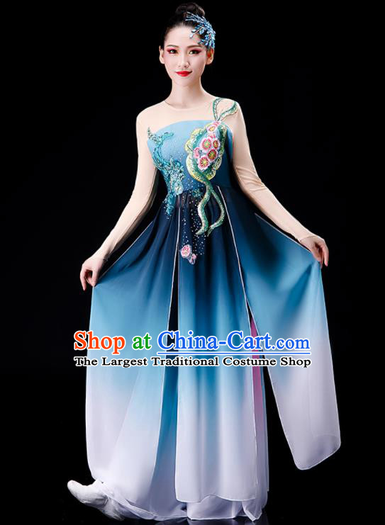 Chinese Umbrella Dance Blue Dress Classical Dance Costume Stage Performance Clothing