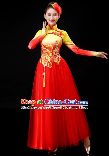 Chinese Stage Performance Clothing Umbrella Dance Red Dress Modern Dance Costume