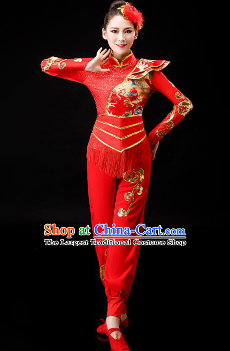 Chinese Drum Dance Stage Performance Clothing Yangko Dance Red Outfit Folk Dance Costume