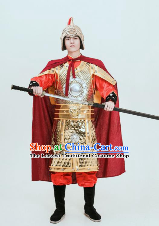 Chinese Ancient General Armor Tang Dynasty Soldier Traditional Golden Armour Set