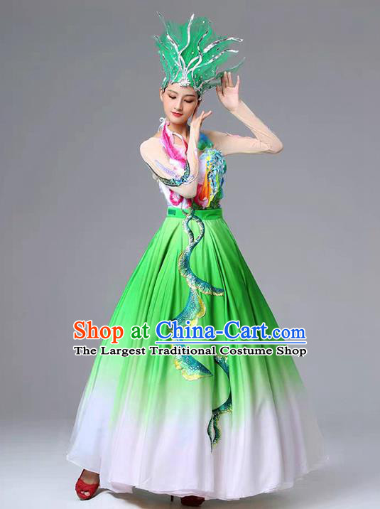 Chinese Classical Dance Clothing Spring Festival Gala Stage Performance Garment Costume Flower Dance Green Dress