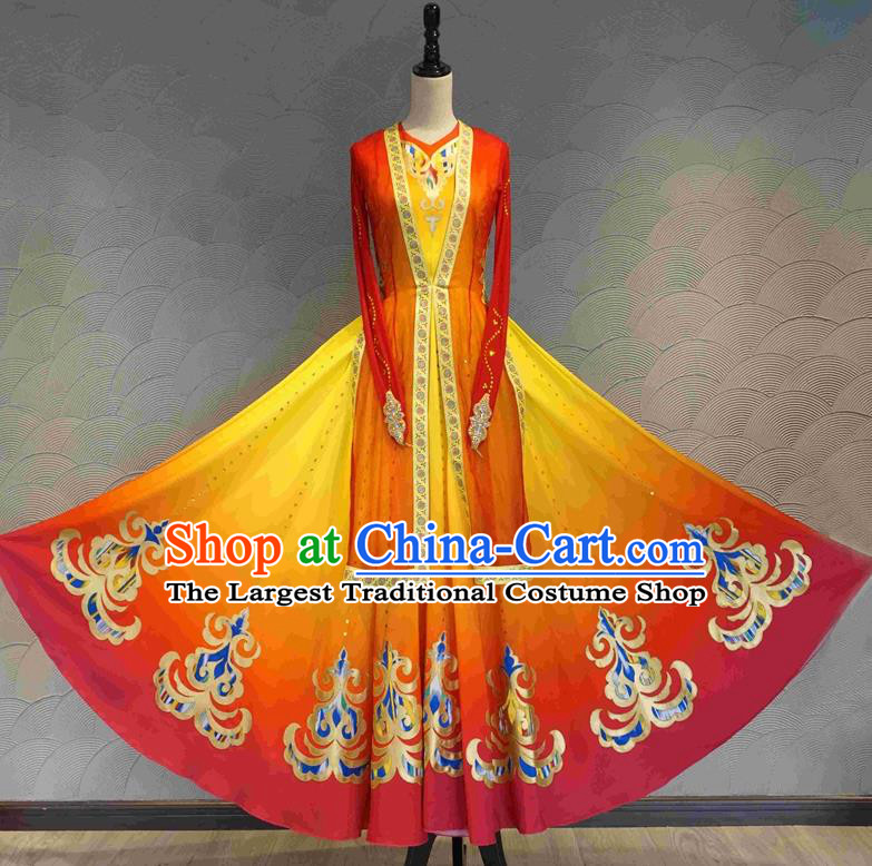 Chinese Xinjiang Ethnic Dance Costume Spring Festival Gala Stage Performance Clothing Uyghur Nationality Dance Dress