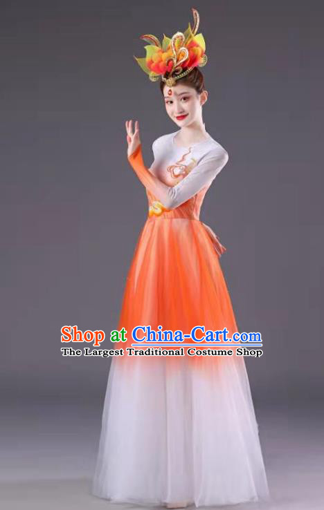 Chinese Spring Festival Gala Opening Dance Clothing Women Group Dance Orange Dress Modern Dance Costume