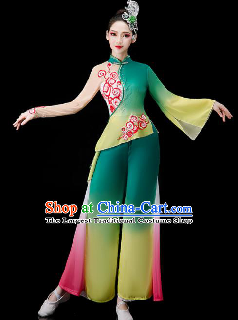 Chinese Jasmine Flower Dance Suit Women Group Dance Clothing Yangko Dance Green Outfit Folk Dance Costume