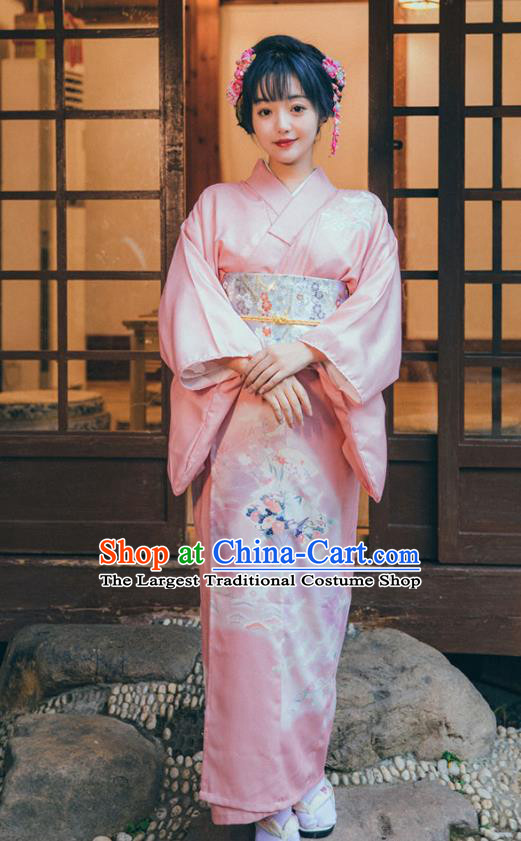 Japanese Summer Festival Yukata Dress Japan Traditional Young Lady Garment Pink Kimono