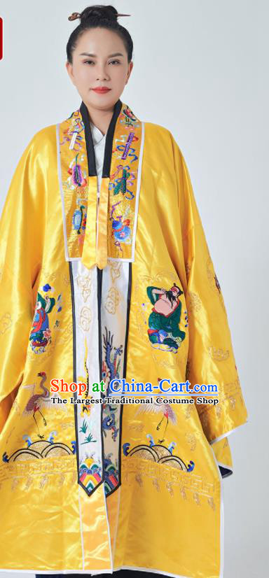 Chinese Handmade Yellow Taoist Master Robe Embroidered Eight Immortals Silk Robe Priest Frock Traditional Taoism Garment