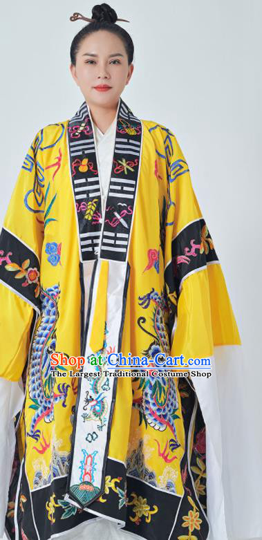 Chinese Traditional Embroidered Dragon Yellow Robe Taoism Ritual Priest Frock San Qing Garment Maoshan Taoist Master Costume