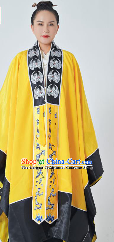 Chinese Tao San Qing Garment Taoist Master Costume Traditional Embroidered Crane Yellow Priest Frock Taoism Ritual Robe