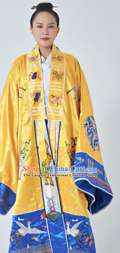 Chinese Traditional Taoism San Qing Garment Taoist Master Costume Embroidered Yellow Brocade Priest Frock Quanzhen Daoism Robe