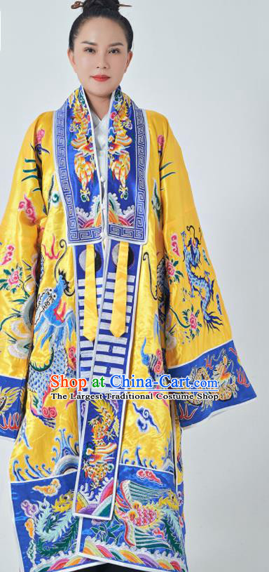 Chinese Daoism Priest Frock Traditional Taoism Master Garment Wudang Taoist Costume Embroidered Dragon Yellow Silk Robe