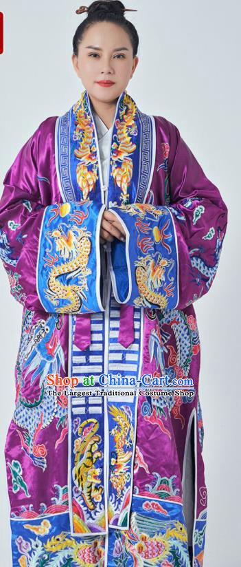 Chinese Embroidered Dragon Purple Silk Robe Daoism Priest Frock Traditional Taoism Master Garment Wudang Taoist Costume