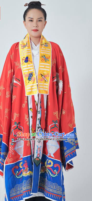 Chinese Traditional Daoism Priest Frock Taoism Master Garment Wudang Taoist Costume Embroidered Dragon Phoenix Red Robe