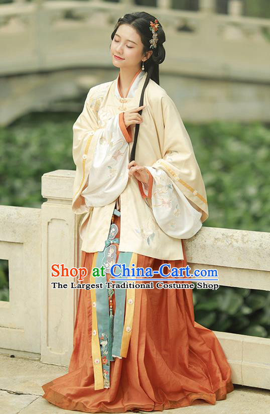 Chinese Ming Dynasty Noble Woman Clothing Traditional Embroidered Hanfu Ancient Royal Princess Garment Costumes