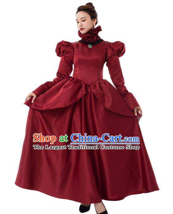 European Court Dancing Party Wine Red Dress Top Cosplay Queen Garment Costumes