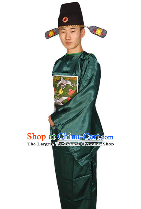 Chinese Traditional Official Clothing Ancient Chancellor Costumes Ming Dynasty Green Vestment