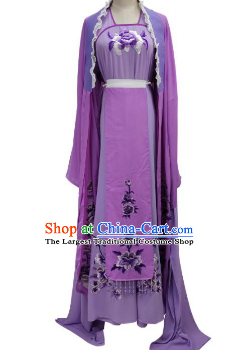 Chinese Ancient Young Lady Purple Dress Shaoxing Opera Fairy Clothing Peking Opera Hua Tan Garment Costume