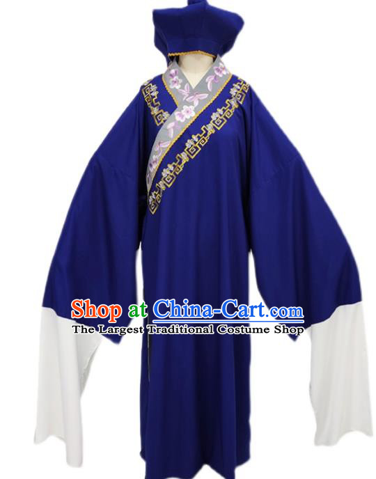 Chinese Shaoxing Opera Tang Bohu Clothing Peking Opera Xiaosheng Garment Costume Ancient Scholar Dark Blue Robe