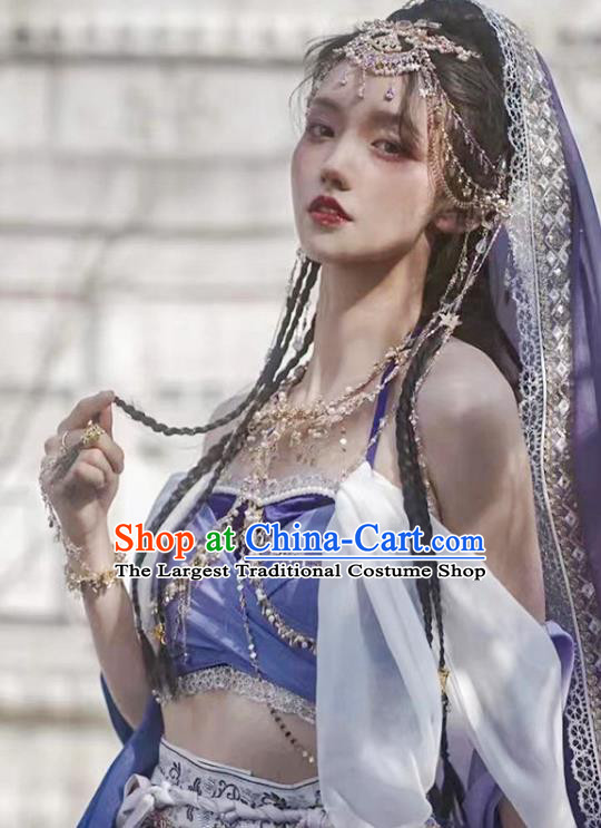 Chinese Classical Dance Clothing Ancient Ethnic Princess Purple Dress Costume