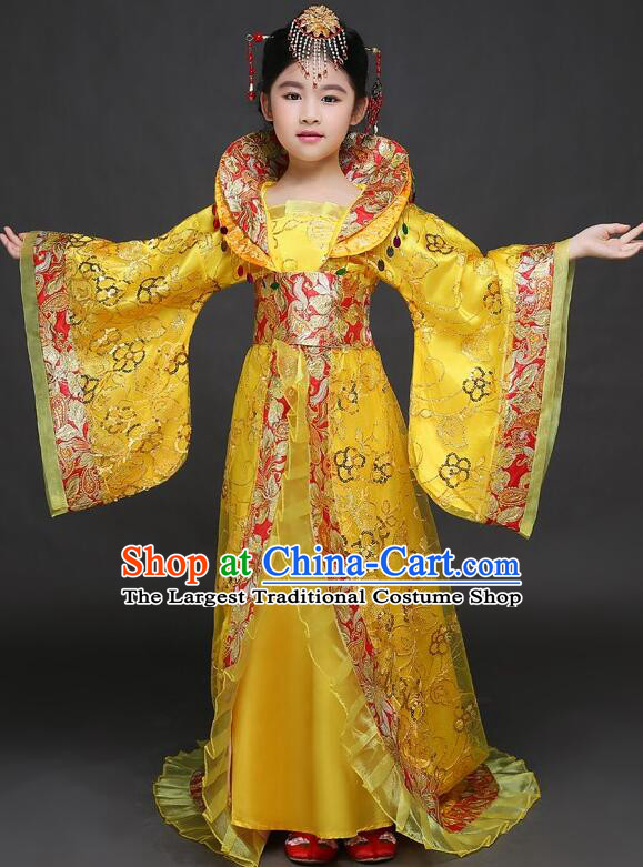 Chinese Tang Dynasty Imperial Concubine Garment Costume Ancient Children Clothing Empress Yellow Dress