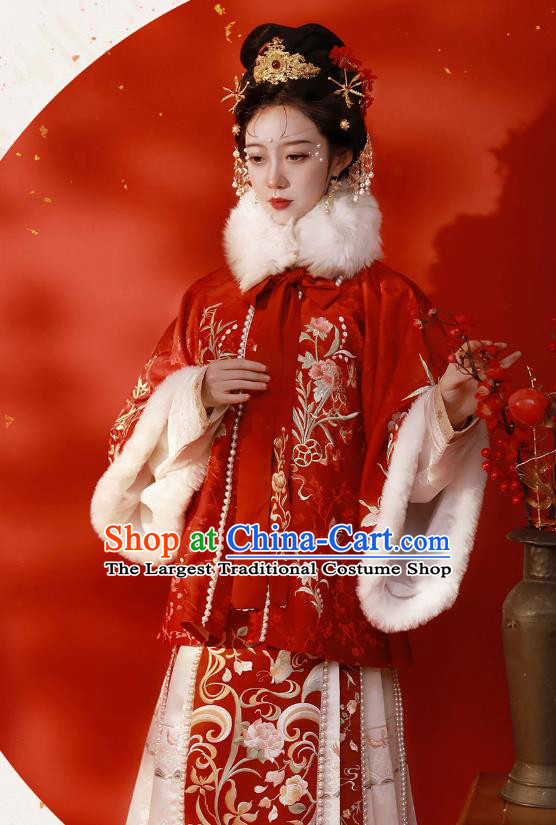 Chinese Traditional Winter Garment Clothing Ancient Rich Lady Dresses Ming Dynasty Costumes