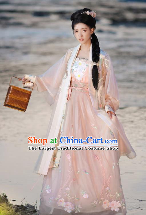 Chinese Ancient Young Woman Clothing Song Dynasty Noble Lady Garment Costumes Traditional Embroidered Hanfu Dress