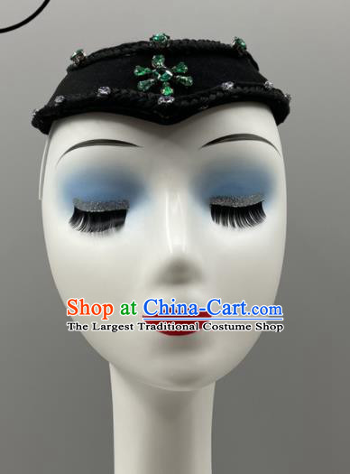 Chinese Mongolian Minority Women Dance Headwear Mongol Nationality Headpiece Ethnic Stage Performance Black Hair Jewelry