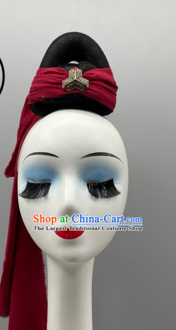 China Classical Dance Wig and Hair Jewelry Beauty Dance Hua Mulan Headpiece Women Group Stage Performance Headwear