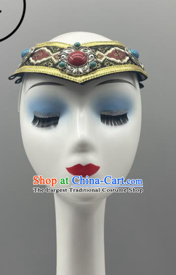 Chinese Mongolian Minority Bowl Dance Headwear Mongol Nationality Woman Headdress Ethnic Stage Performance Hair Jewelry